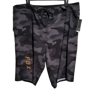 Fox Men's Camo Board Shorts - Black and Gray with Orange Logo NWT